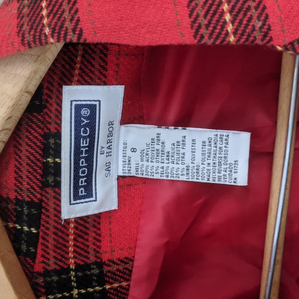 Wool Sag harbor size 8 preppy plaid blazer with gold prophecy retro vintage - Picture 4 of 8